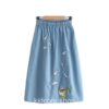 Jumping Cats Embroidery Denim Skirt 1