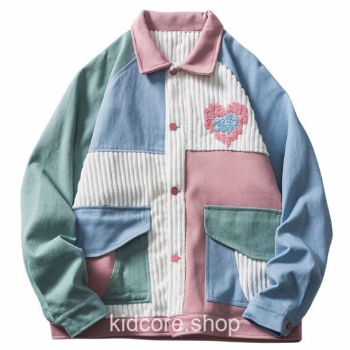 Kidcore Streetwear Patchwork Heart Jacket 1