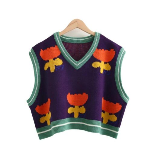 Floral Rose Embroidery Knitted Sweater Vest  1