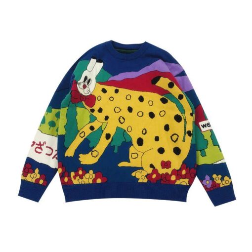 Cartoon Embroidery Cat Rabbit Knitted Sweater 1