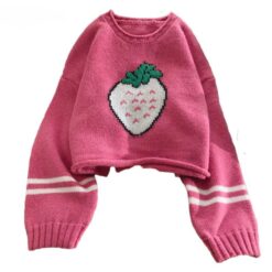 Strawberry Embroidery Short Cropped Sweater 1