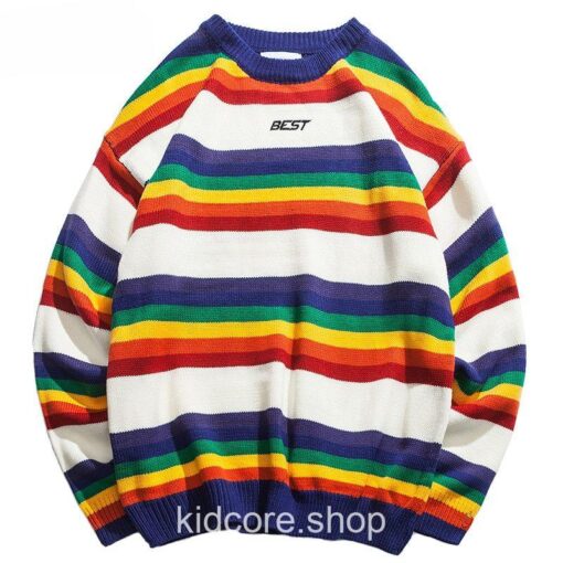 Retro Rainbow Knitted Striped Sweater 1