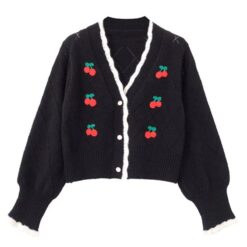 Cherry Embroidery Short Cropped Knitted Sweater 2