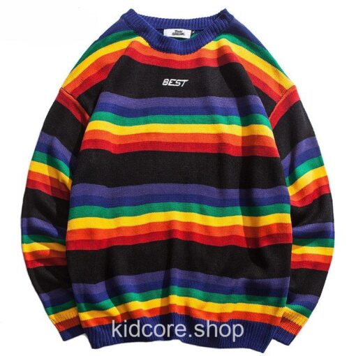 Retro Rainbow Knitted Striped Sweater 3