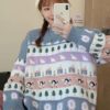 Cute Cartoon Animal Embroidery 2021 Women's Sweater Kawaii Loose Harajuku Clothing For Long Sleeve Sweet Style Knitted Pulloer 8