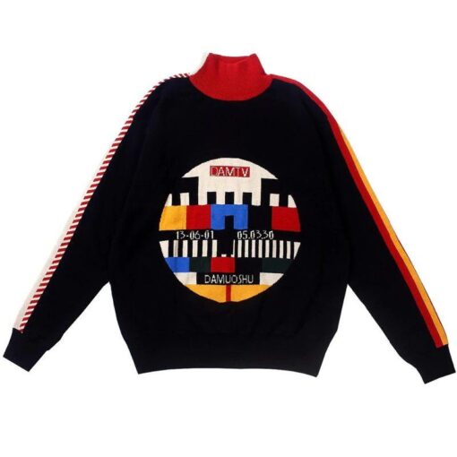 Kidcore Vintage TV Geometric Turtleneck Sweater 1