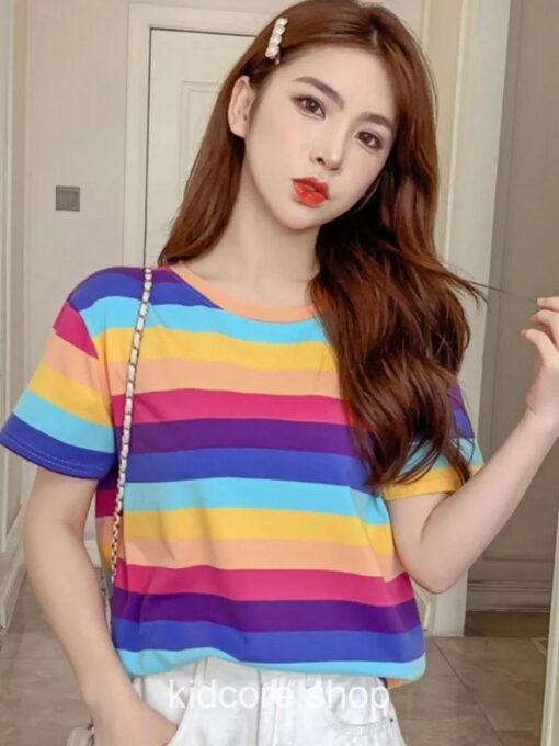 Rainbow Striped Cute T Shirt 1