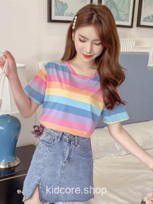 Rainbow Striped Cute T Shirt 4