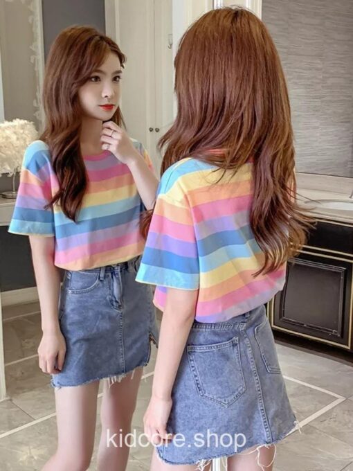Rainbow Striped Cute T Shirt 2