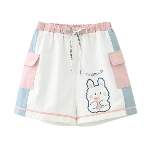 Bunny Colorful Embroidery High Waist Cute Short