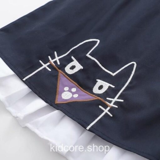 Cartoon Cat Embroidery High Waist Skirt
