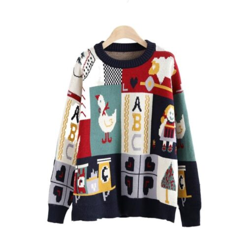 Cartoon Duck Art Embroidery Knitted Sweater