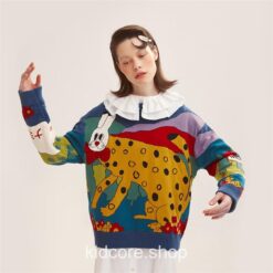 Cartoon Embroidery Cat Rabbit Knitted Sweater