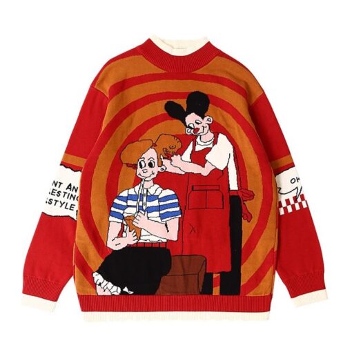 Cartoon Funny Mice Embroidery Knitted Sweater
