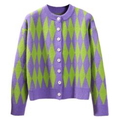 Colorful Argyle Embroidery Knitted Sweater