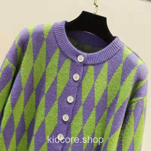 Colorful Argyle Embroidery Knitted Sweater