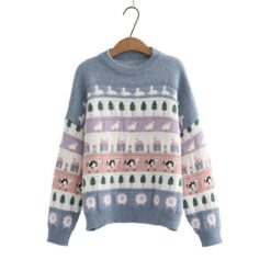 Cute Cartoon Cow Duck Embroidery Knitted Sweater