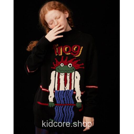 Frog Funny Cartoon Embroidery Knitted Sweater