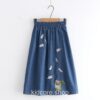 Jumping Cats Embroidery Denim Skirt