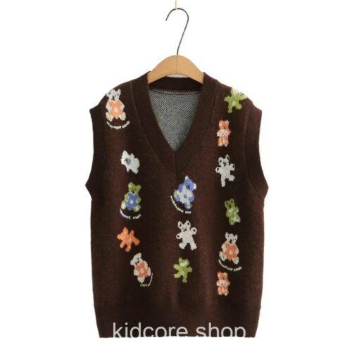 Kawaii Cartoon Bear Knitted Vest Sweater