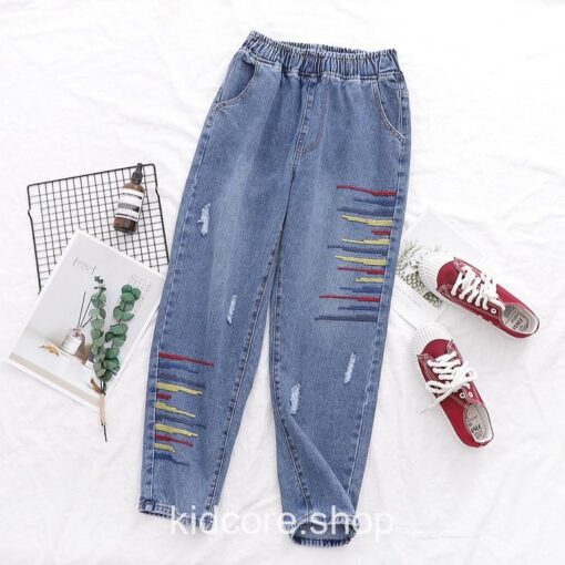 Kidcore Colorful Paint Striped Jean