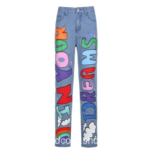 Kidcore Rainbow Cute Letter Streetwear Jean