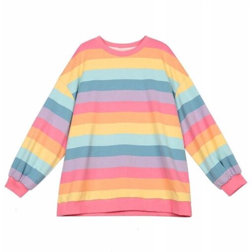Kidcore Rainbow Striped Oversize T-Shirt