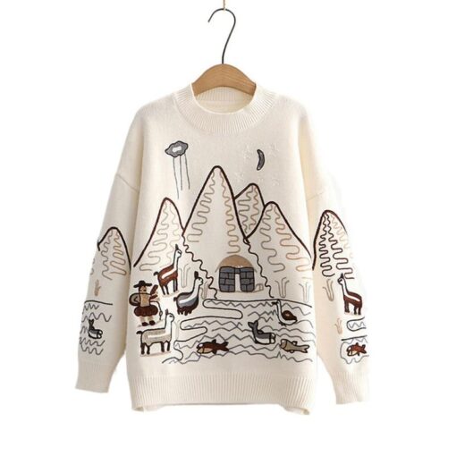 Landscape Cartoon Embroidery Sweater