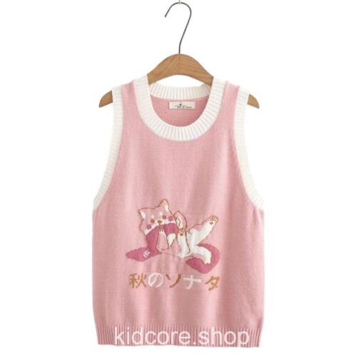 Playing Harajuku Cat Embroidery Knitted Vest