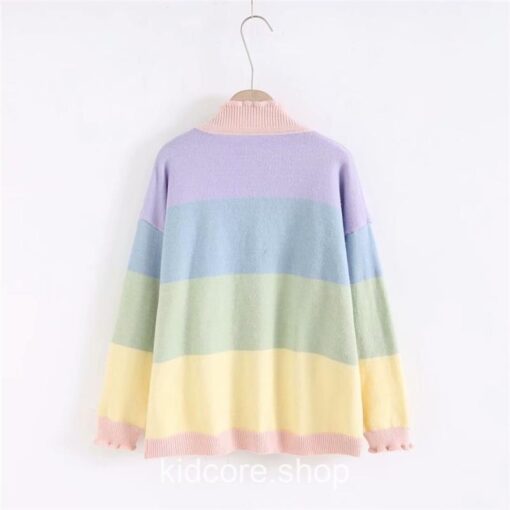 Rainbow Patchwork V Neck Cardigan Knitted Sweater