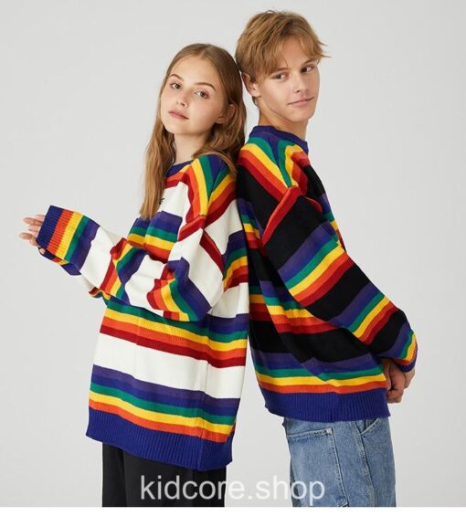 Retro Rainbow Knitted Striped Sweater