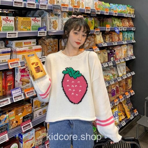 Strawberry Embroidery Short Cropped Sweater
