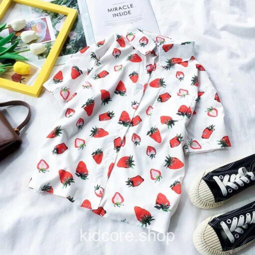 Strawberry Pattern Kidcore Shirt