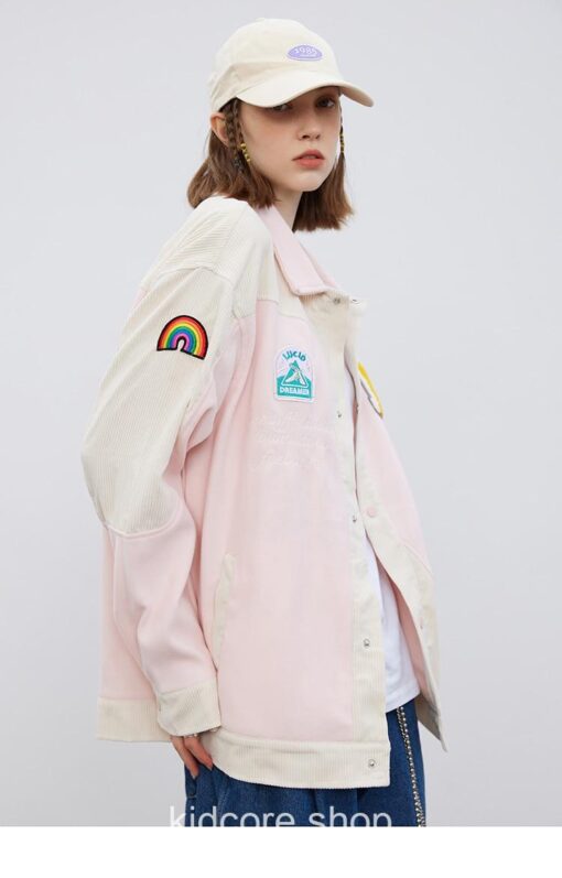 Streetwear Patchwork Corduroy Rainbow Jacket