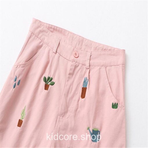 Tree Cartoon Embroidery Pink Short