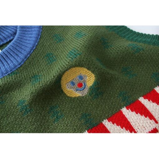 Tree Pattern Cartoon Embroidery Knitted Sweater