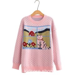 Window Cartoon Cat Embroidery Dot Sweater