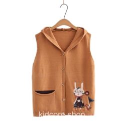 Rabbit Embroidery Kawaii Hooded Sleeveless Sweater 1