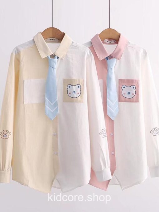 Kidcore Colorful Harajuku Bear Print Summer Pocket Shirt 4