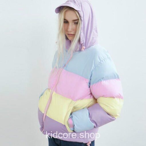 Kidcore Makaron Rainbow Color Thicken Warm Winter Jacket 1