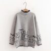 Turtleneck Cartoon Cat Embroidery Knitted Pullover Sweater 11