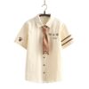 Cartoon Bear Embroidery Casual Blouse Shirt With Tie 1