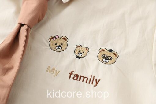Cartoon Bear Embroidery Casual Blouse Shirt With Tie 10