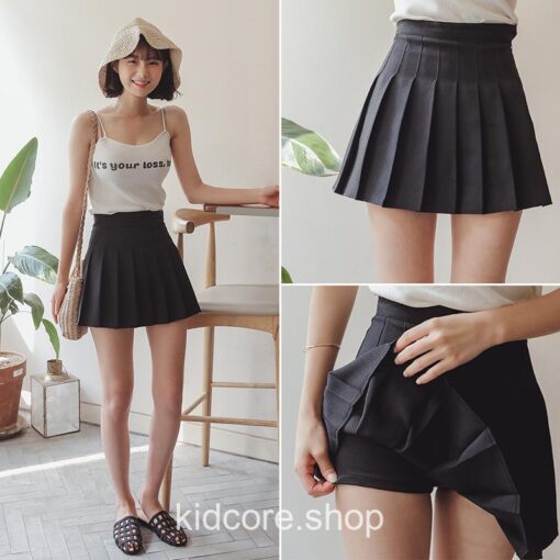 Kidcore High Waisted Solid Pleated Mini Skirt 3