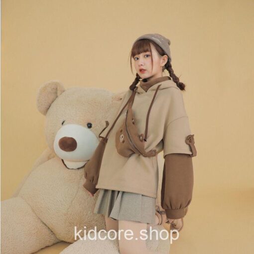 Kidcore Adorable Bear Hooded Long Sleeve Hoodie 8
