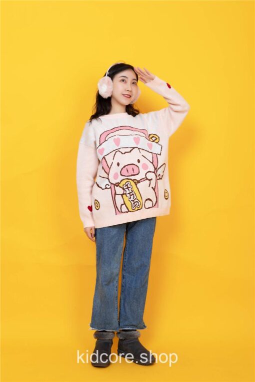 Aesthetic Kidcore Cartoon Flying Pig Embroidery Knitted Sweater 10
