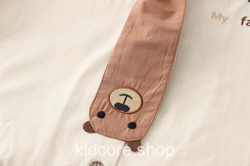Cartoon Bear Embroidery Casual Blouse Shirt With Tie 11