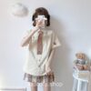 Cartoon Bear Embroidery Casual Blouse Shirt With Tie 2