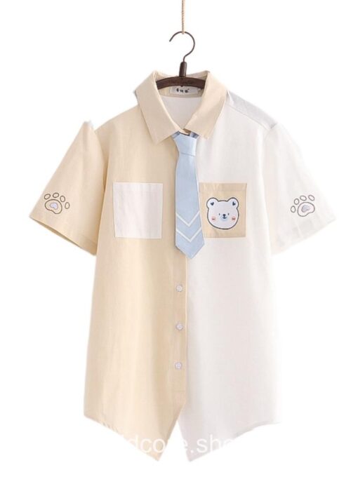 Kidcore Colorful Harajuku Bear Print Summer Pocket Shirt 3