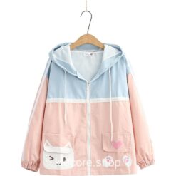 Aesthetic Cute Cat Paw Zipper Hooded Jacket with Ears 1